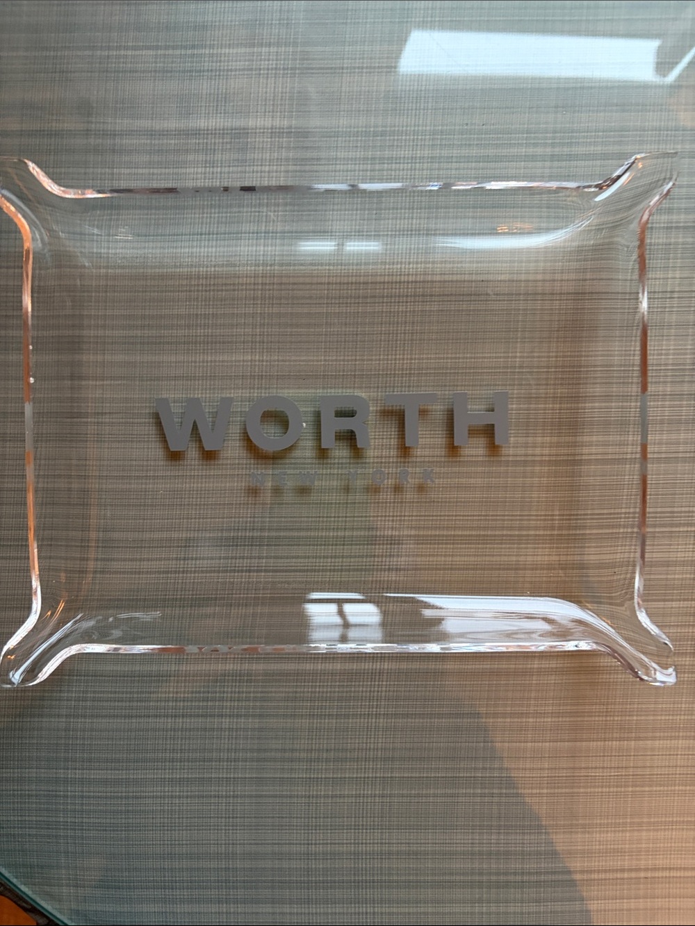 Worth Clear Acrylic Vanity Tray with Raised Logo
